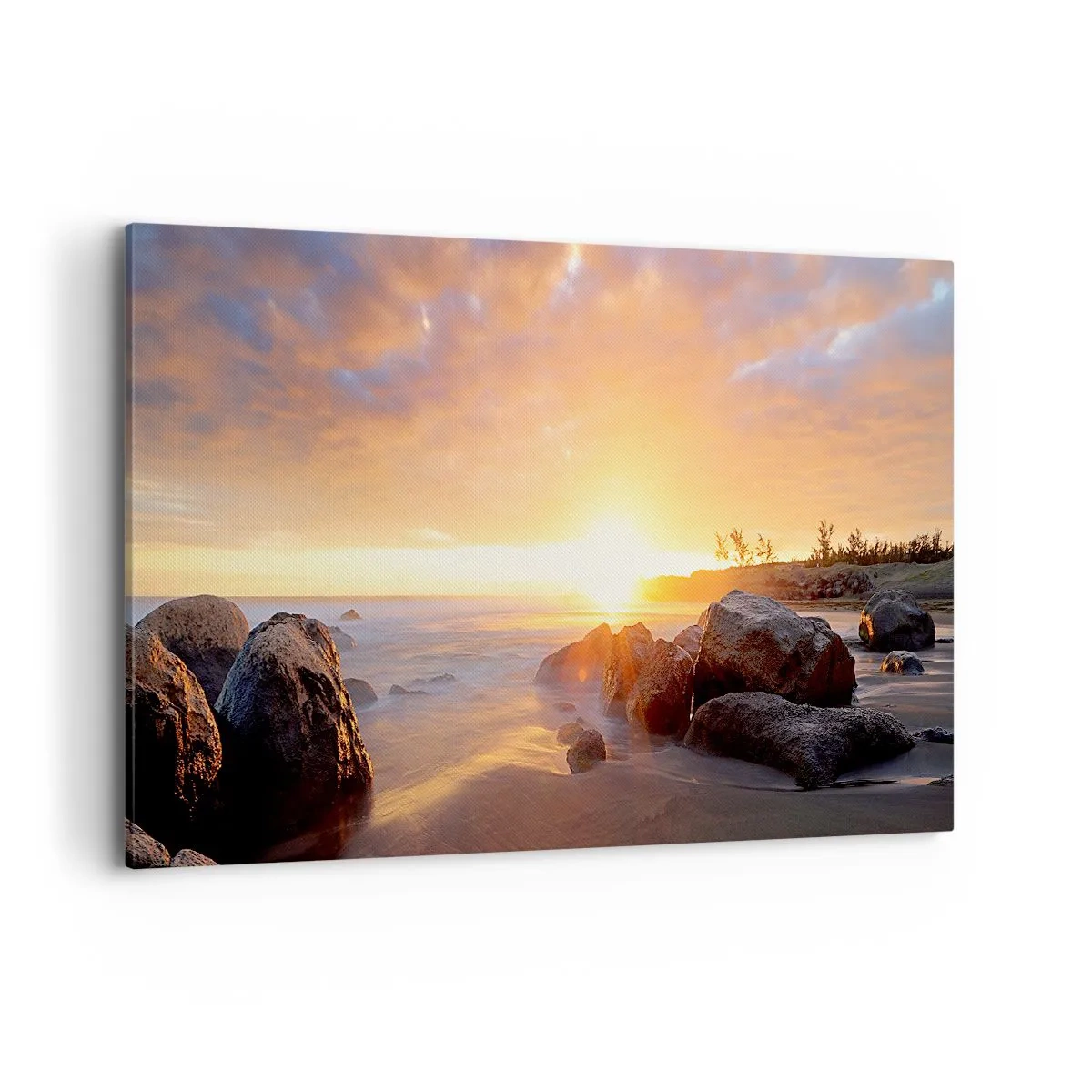 Bild auf Leinwand - Leinwandbild - Sonnenuntergang über der felsigen Küste - 120x80cm - Leuchtende Brise des Abends - Moderne Wanddekoration für Wohnzimmer und Schlafzimmer ARTTOR