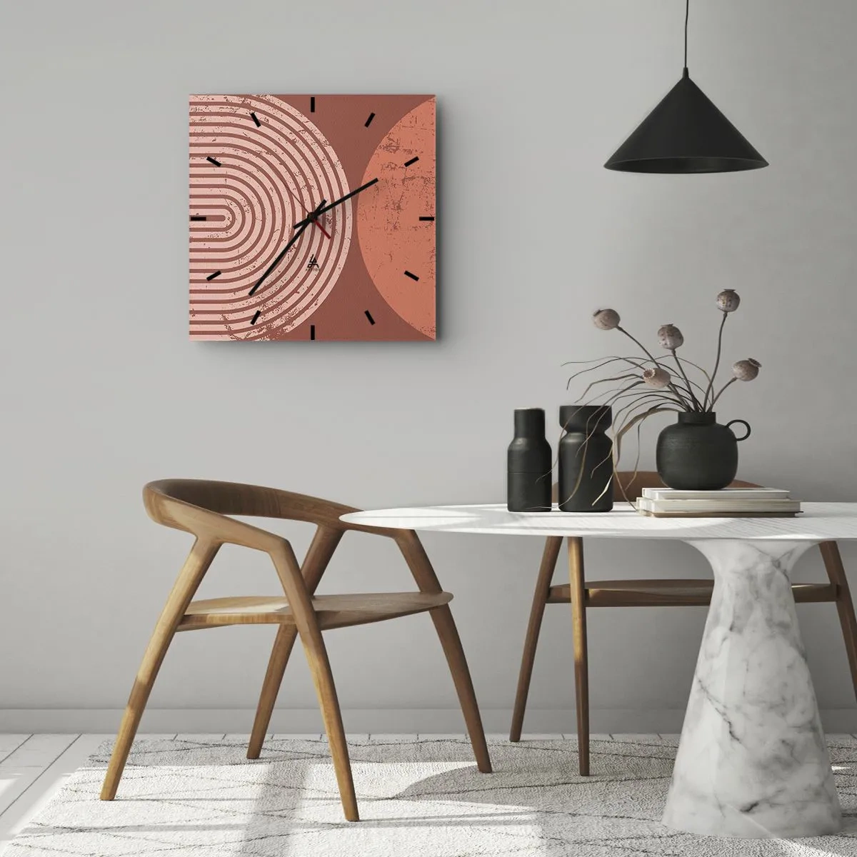 Wanduhr - Glasuhr - Geometrische Muster in Terrakotta-Tönen auf Vintage-Hintergrund - 30x30cm - Enge Beziehung - Moderne Wanddekoration für Wohnzimmer und Schlafzimmer ARTTOR