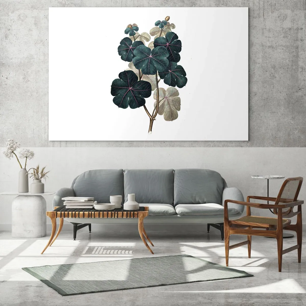 Glasbild - Bild auf glas - Botanische Illustration von grünen Blättern auf weißem Hintergrund - 120x80cm - Aus dem alten Herbarium - Moderne Wanddekoration für Wohnzimmer und Schlafzimmer ARTTOR
