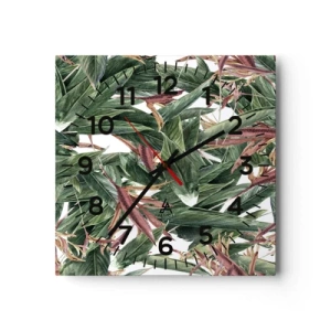 Wanduhr - Glasuhr - Smaragd-lila Dickicht - 40x40 cm