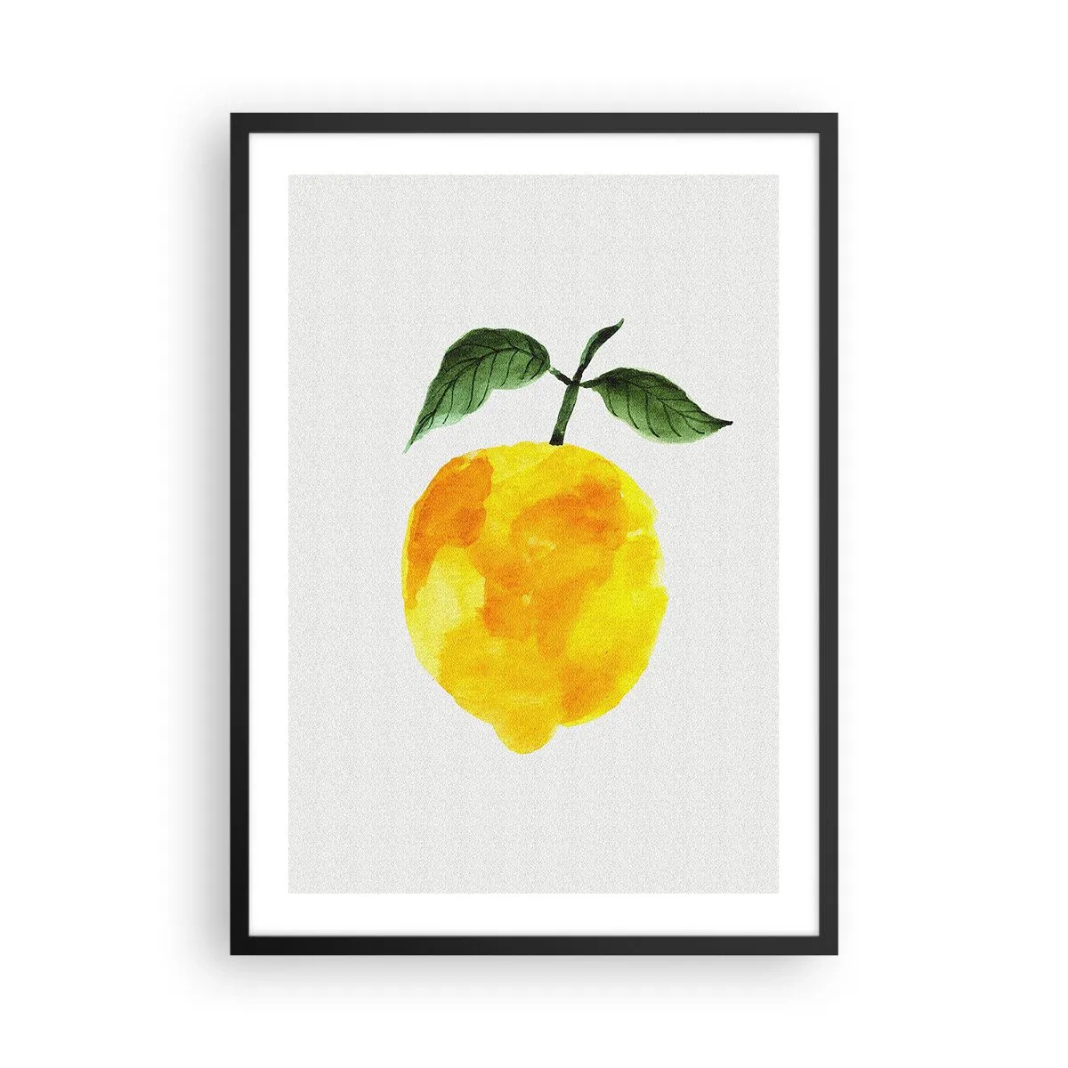 Poster in einem schwarzem Rahmen - Aquarell-Illustration einer Zitrone mit Blättern auf hellem Hintergrund - 50x70cm - So schmeckt man die Sonne - Moderne Wanddekoration für Wohnzimmer und Schlafzimmer ARTTOR