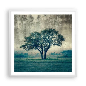 Poster in einem weißen Rahmen - Ein Apfelbaum auf blauem Feld? - 60x60 cm