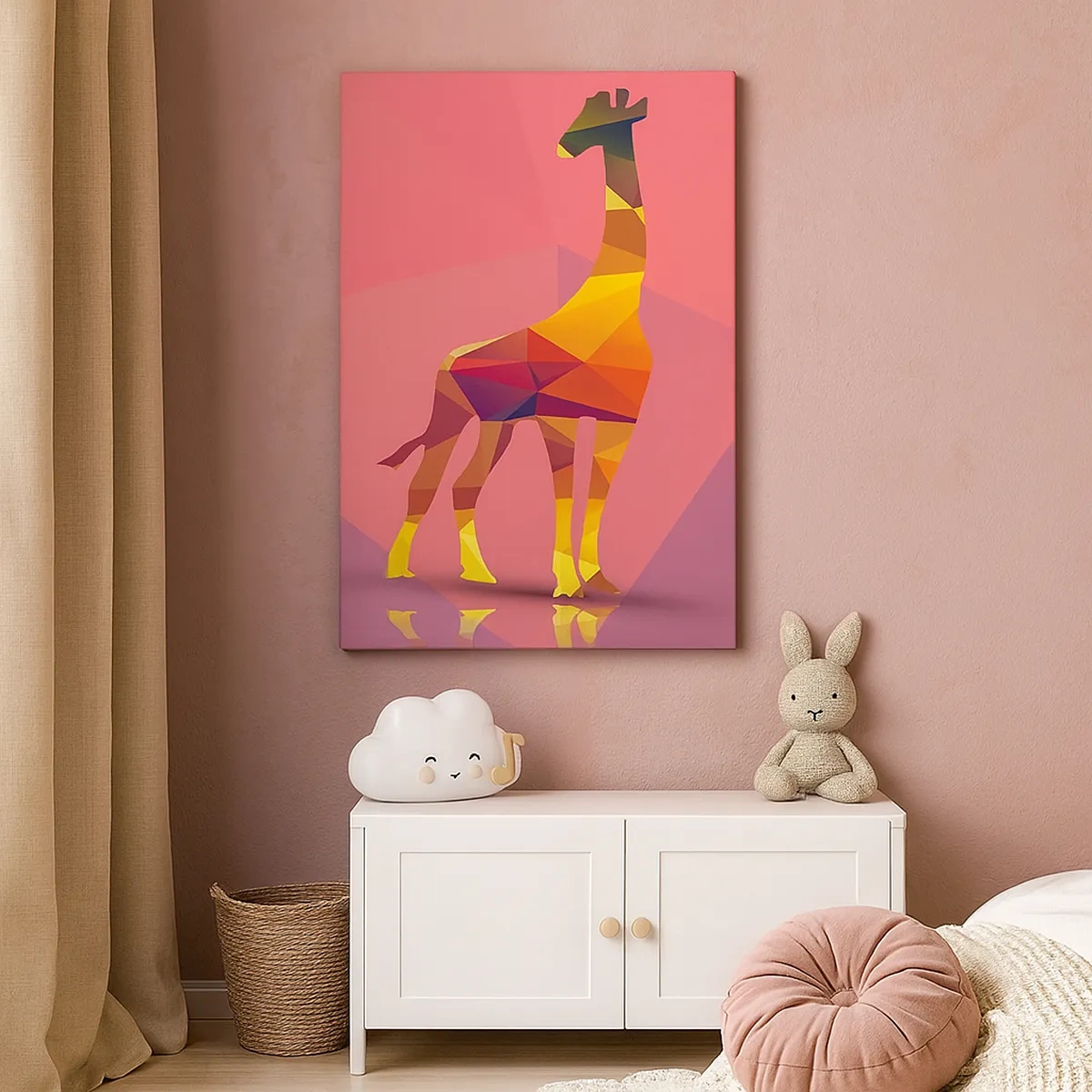 Bild auf Leinwand - Leinwandbild - Geometrische Giraffensilhouette in Pastelltönen von Rosa und Gelb - 50x70cm - In den Farben der Savanne - Moderne Wanddekoration für Wohnzimmer und Schlafzimmer ARTTOR