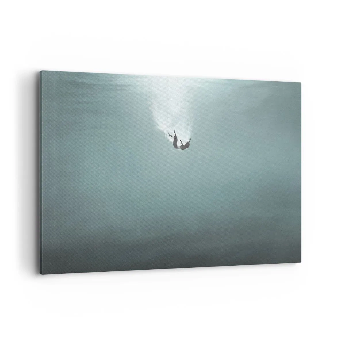 Bild auf Leinwand - Leinwandbild - Eine Figur, eingetaucht in tiefes, türkisfarbenes Wasser - 120x80cm - In den Armen des Ozeans - Moderne Wanddekoration für Wohnzimmer und Schlafzimmer ARTTOR