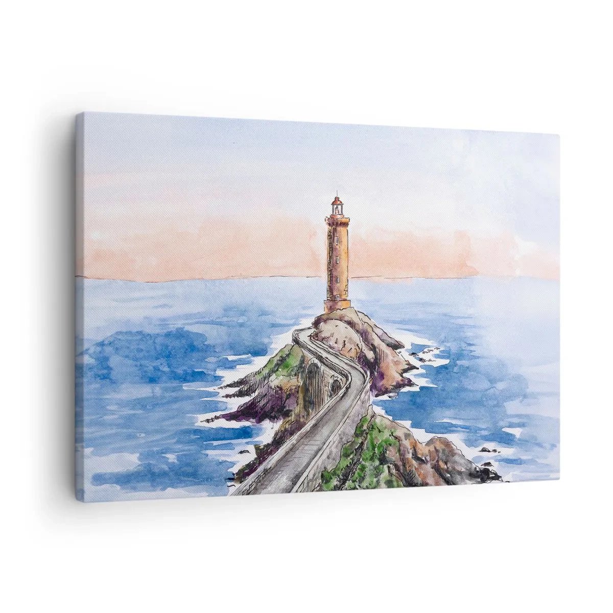 Bild auf Leinwand - Leinwandbild - Ein Leuchtturm an einer felsigen Küste - 70x50cm - Dem Meer zugewandt - Moderne Wanddekoration für Wohnzimmer und Schlafzimmer ARTTOR