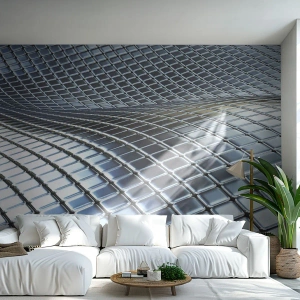 Fototapete Premium Sand - Metallische silberne Welle - Abstraktion, Grafik, Stück - 450x315 cm