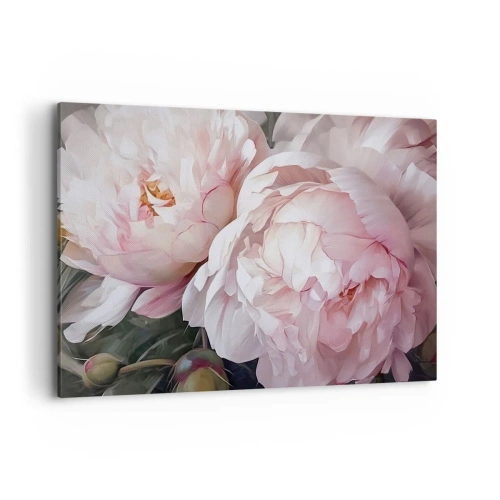 Bild auf Leinwand - Leinwandbild - Zarte rosa Pfingstrosen in voller Blüte - 120x80cm - In der Blüte angehalten - Moderne Wanddekoration für Wohnzimmer und Schlafzimmer ARTTOR