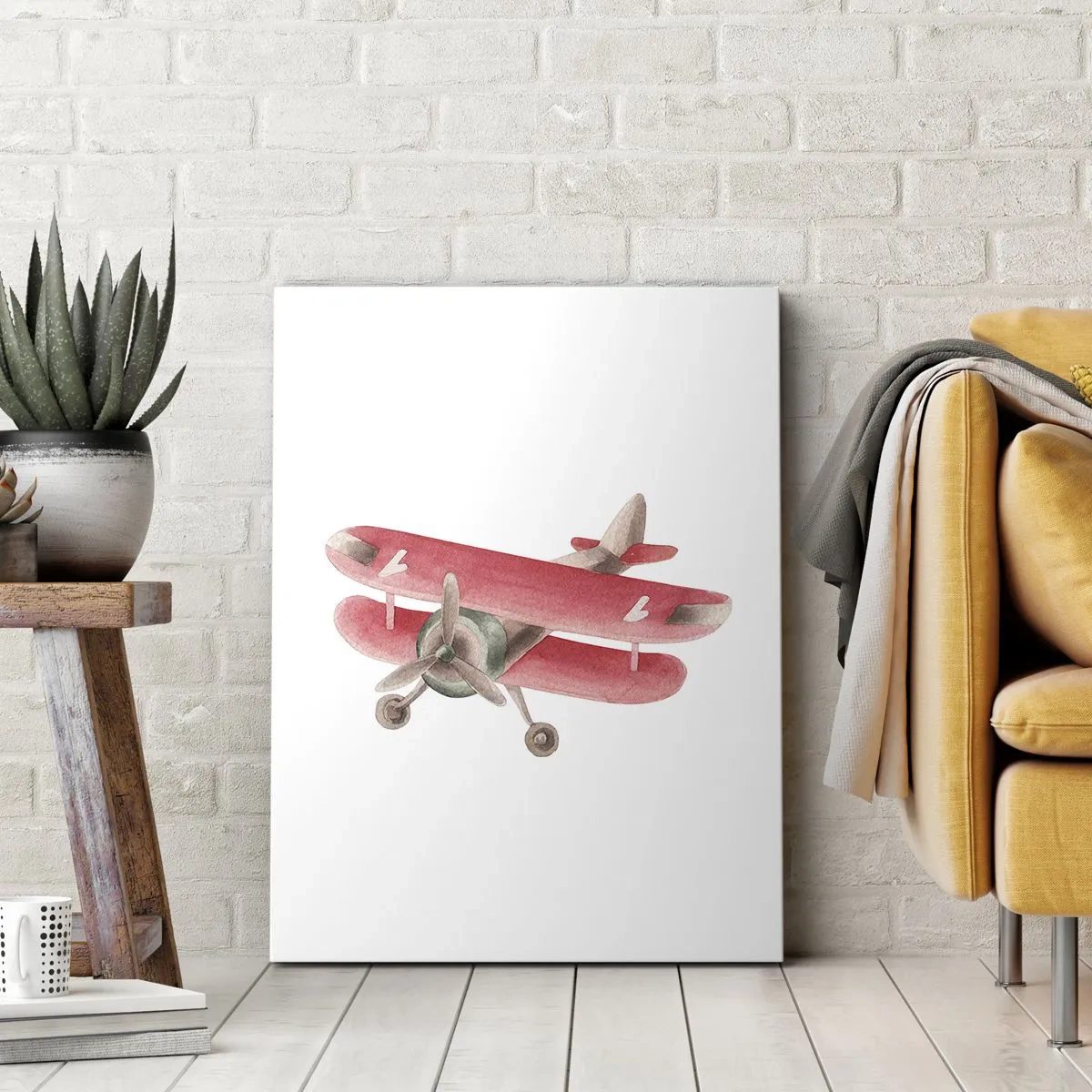 Bild auf Leinwand - Leinwandbild - Rotes Retro-Flugzeug auf weißem Hintergrund - 70x100cm - Bereit für Höhenflüge - Moderne Wanddekoration für Wohnzimmer und Schlafzimmer ARTTOR