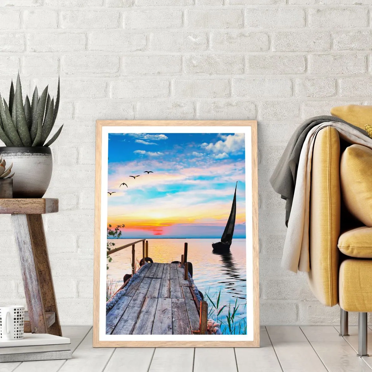 Poster in einem Rahmen aus heller Eiche - Guten Abend - 70x100 cm