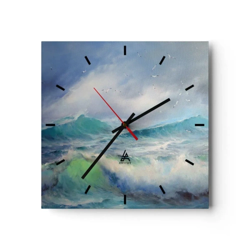 Wanduhr - Glasuhr - Raue Wellen auf dem Ozean - 30x30cm - Der wind heulte mit Triumph - Moderne Wanddekoration für Wohnzimmer und Schlafzimmer ARTTOR