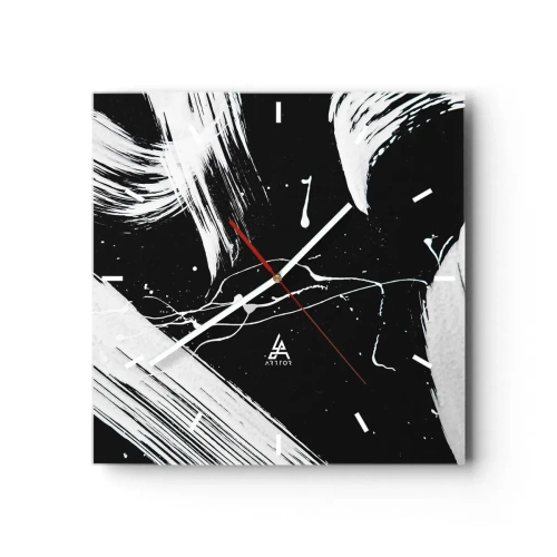 Wanduhr - Glasuhr - Abstrakte weiße Striche auf schwarzem Hintergrund - 30x30cm - Dunkelheit durchbrechen - Moderne Wanddekoration für Wohnzimmer und Schlafzimmer ARTTOR