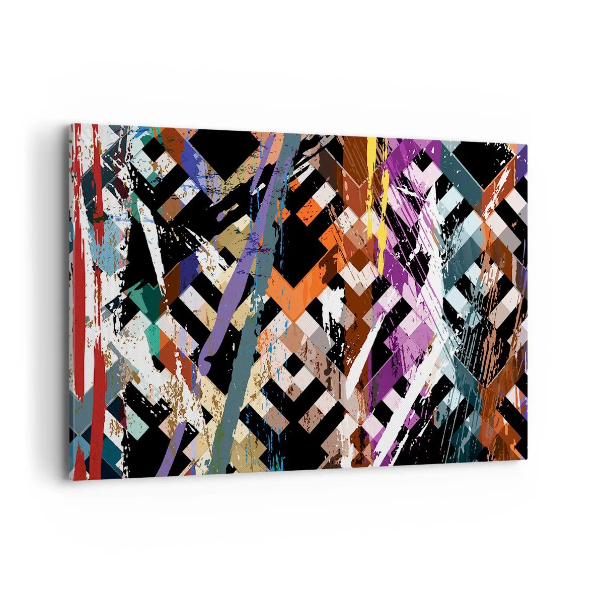 Bild auf Leinwand - Leinwandbild - Abstrakte Komposition mit farbigen Linien auf schwarzem Hintergrund - 120x80cm - Quadriert - Moderne Wanddekoration für Wohnzimmer und Schlafzimmer ARTTOR