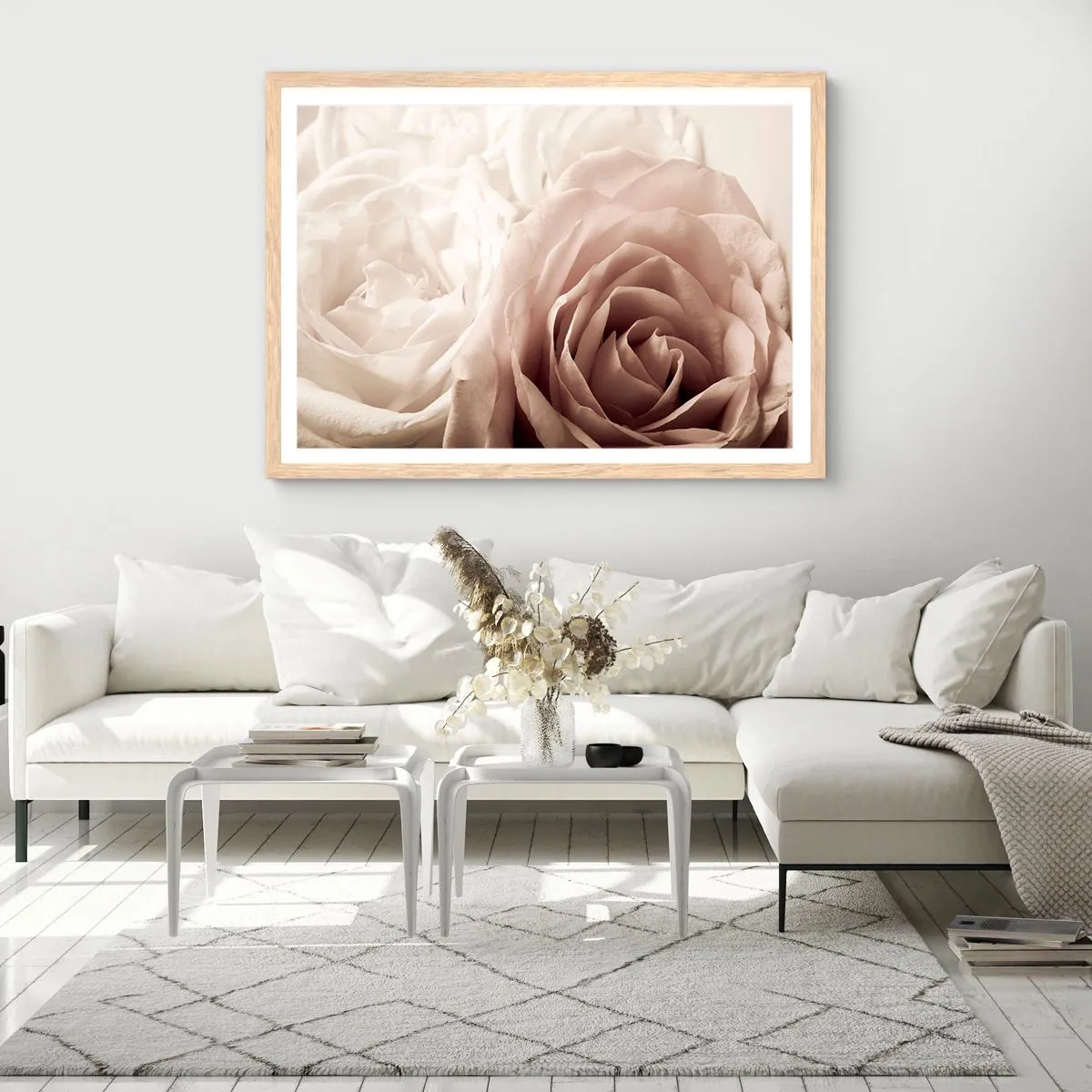 Poster in einem Rahmen aus heller Eiche - Im Herzen der Rose - 50x40 cm