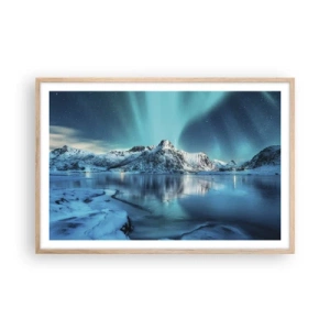 Poster in einem Rahmen aus heller Eiche - Lichtnacht - 91x61 cm