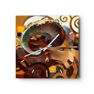 Wanduhr - Glasuhr - Ein symbolischer Widder in einer abstrakten Komposition - 30x30cm - Magie - Religionen - Rituale - Moderne Wanddekoration für Wohnzimmer und Schlafzimmer ARTTOR
