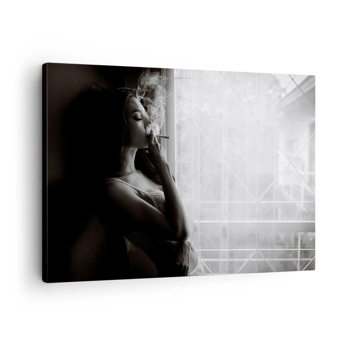 Bild auf Leinwand - Leinwandbild - Eine Frau in sinnlicher Pose auf einem Schwarzweißfoto - 70x50cm - Sinnlicher Moment - Moderne Wanddekoration für Wohnzimmer und Schlafzimmer ARTTOR