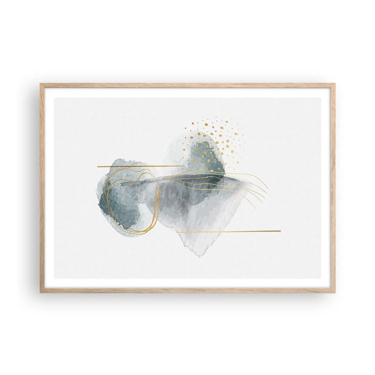 Poster in einem Rahmen aus heller Eiche - Über das Verhältnis von Grau und Gold - 100x70 cm