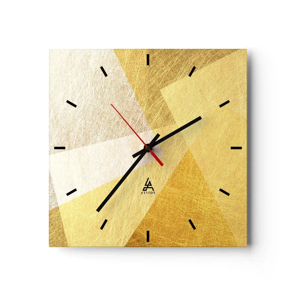 Wanduhr - Glasuhr - Geometrische Formen in Gold und hellen Farbtönen - 30x30cm - Geometriewetter - Moderne Wanddekoration für Wohnzimmer und Schlafzimmer ARTTOR