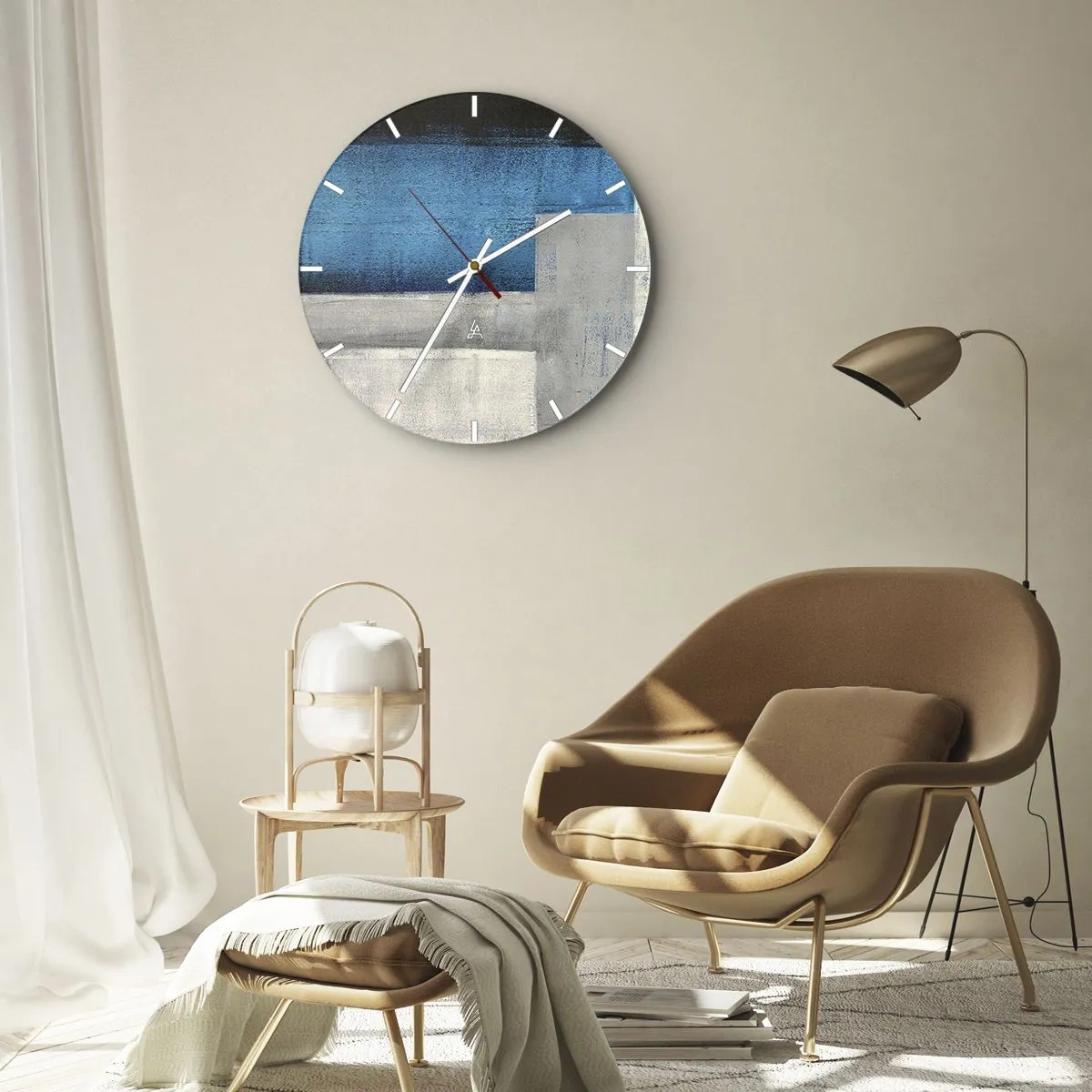 Wanduhr - Glasuhr - Abstrakte Komposition mit Blau- und Grautönen - 30x30cm - Poetische Komposition aus Grau und Blau - Moderne Wanddekoration für Wohnzimmer, Küche und Schlafzimmer ARTTOR