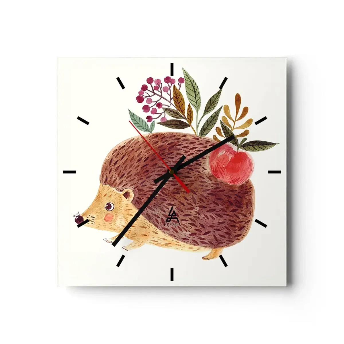 Wanduhr - Glasuhr - Ein süßer Igel mit einem Apfel und Pflanzen im illustrativen Stil - 30x30cm - Und dann magst du mich schon - Moderne Wanddekoration für Wohnzimmer und Schlafzimmer ARTTOR