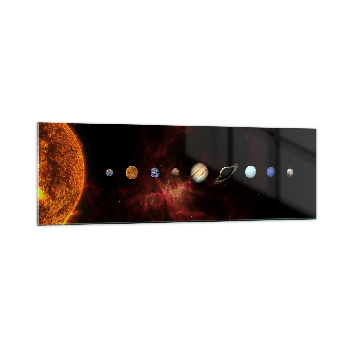 Glasbild - Bild auf glas - Das Sonnensystem mit Planeten vor dem Hintergrund des Weltraums - 160x50cm - Unsere Nachbarschaft - Moderne Wanddekoration für Wohnzimmer und Schlafzimmer ARTTOR