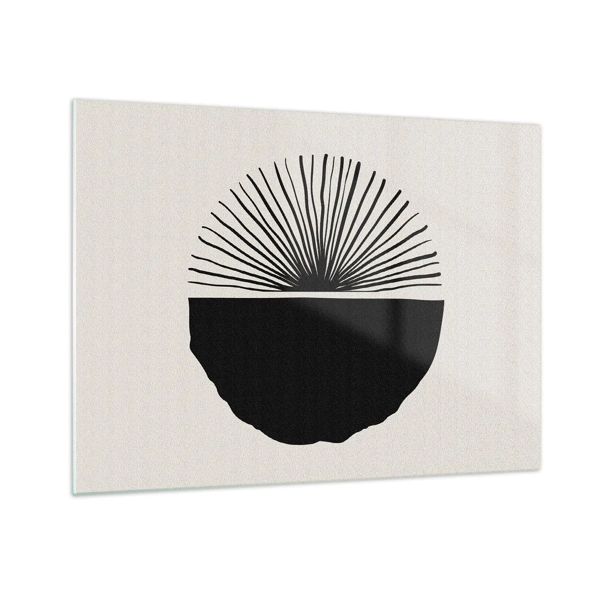 Glasbild - Bild auf glas - Eine schwarze geometrische Form mit einem Fächer aus Linien auf cremefarbenem Hintergrund. - 70x50cm - Eine Reihe von Möglichkeiten - Moderne Wanddekoration für Wohnzimmer und Schlafzimmer ARTTOR
