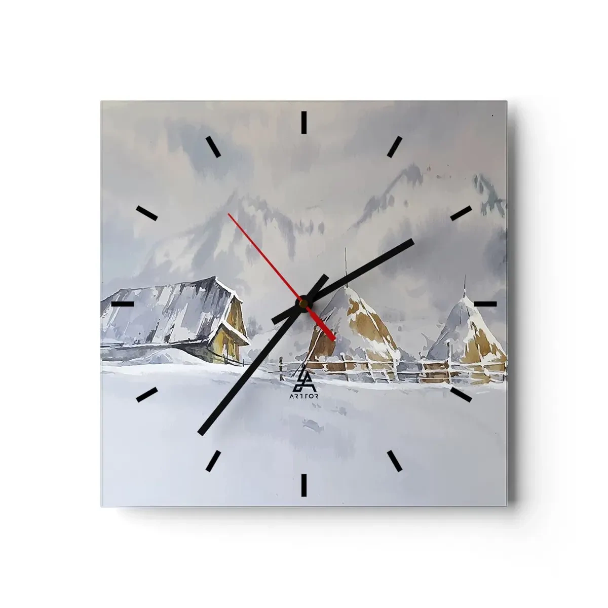 Wanduhr - Glasuhr - In einem verschneiten Talkessel - 40x40 cm