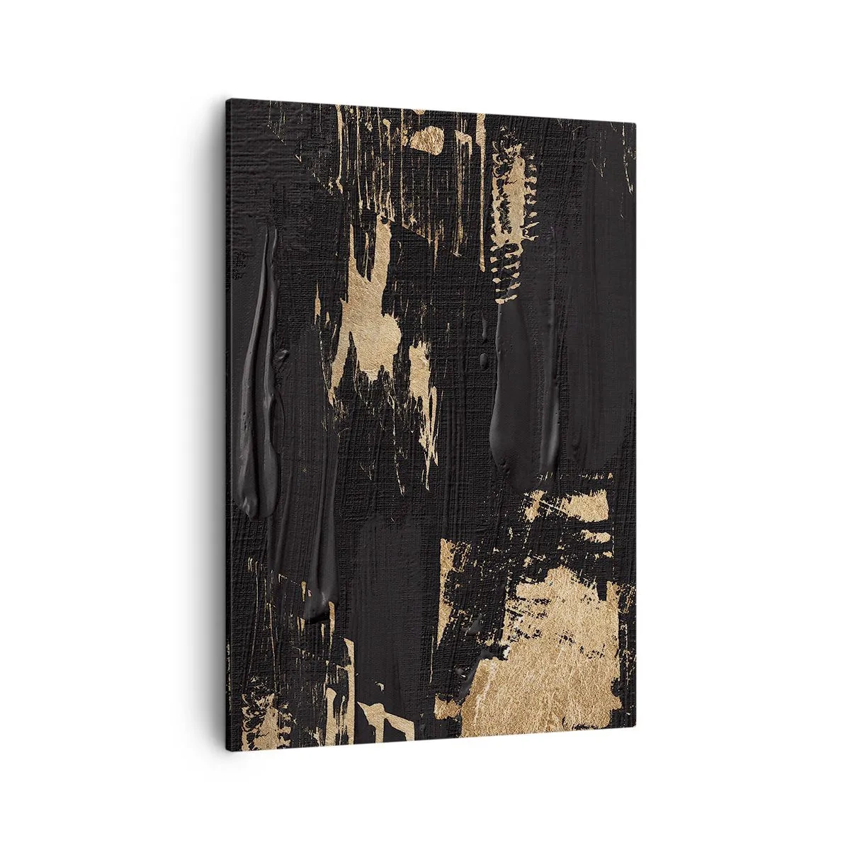 Bild auf Leinwand - Leinwandbild - Abstrakte Komposition in Schwarz- und Goldtönen - 50x70cm - Spur einer Berührung - Moderne Wanddekoration für Wohnzimmer und Schlafzimmer ARTTOR