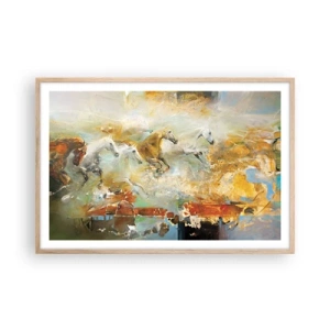 Poster in einem Rahmen aus heller Eiche - Im Galopp durch das Licht - 91x61 cm