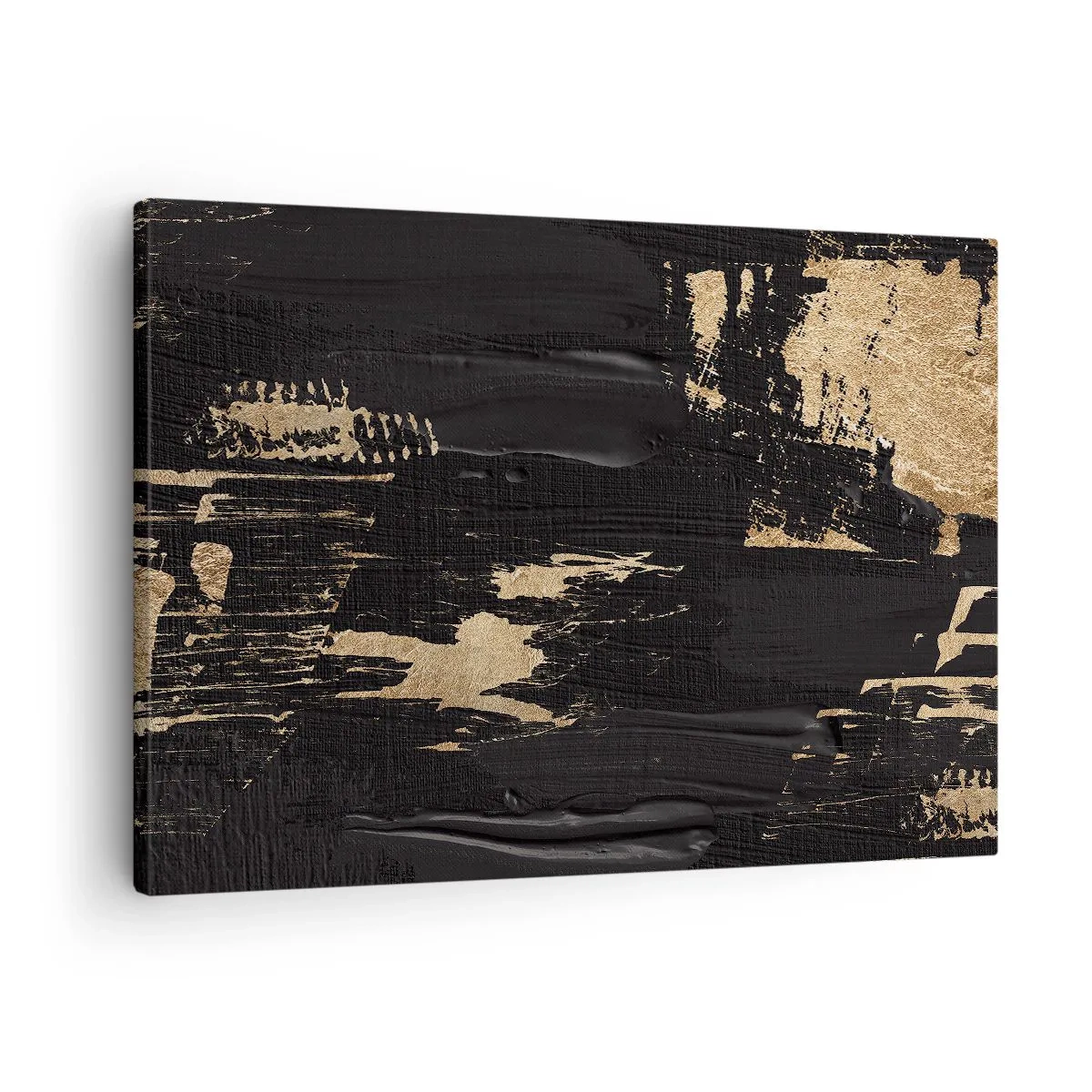 Bild auf Leinwand - Leinwandbild - Abstrakte Komposition in Schwarz- und Goldtönen - 70x50cm - Spur einer Berührung - Moderne Wanddekoration für Wohnzimmer und Schlafzimmer ARTTOR