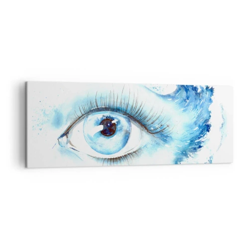 Bild auf Leinwand - Leinwandbild - Künstlerisches Aquarell eines Auges mit einer dynamischen Welle - 140x50cm - Tauchen Sie ein in das Blau der Blicke - Moderne Wanddekoration für Wohnzimmer und Schlafzimmer ARTTOR