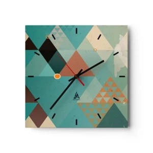 Wanduhr - Glasuhr - Geometrische Muster in Türkis- und Brauntönen - 30x30cm - Einheit der Vielheit, Vielheit der Einheit - Moderne Wanddekoration für Wohnzimmer und Schlafzimmer ARTTOR