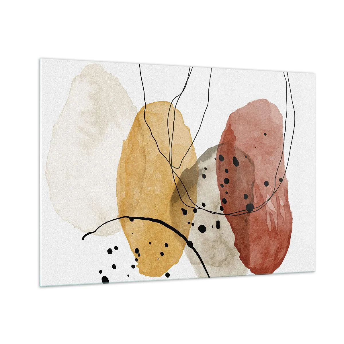 Glasbild - Bild auf glas - Abstrakte erdfarbene Flecken mit dünnen Linien - 100x70cm - Wie leichte, transparente Luft - Moderne Wanddekoration für Wohnzimmer und Schlafzimmer ARTTOR