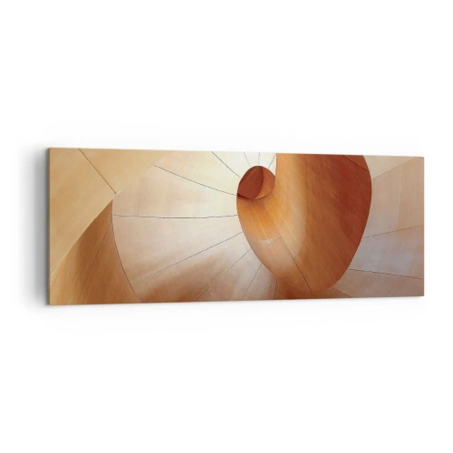 Bild auf Leinwand - Leinwandbild - Abstrakte Spirale in Holz- und Hellbrauntönen - 140x50cm - Architektonische Serpentine - Moderne Wanddekoration für Wohnzimmer und Schlafzimmer ARTTOR