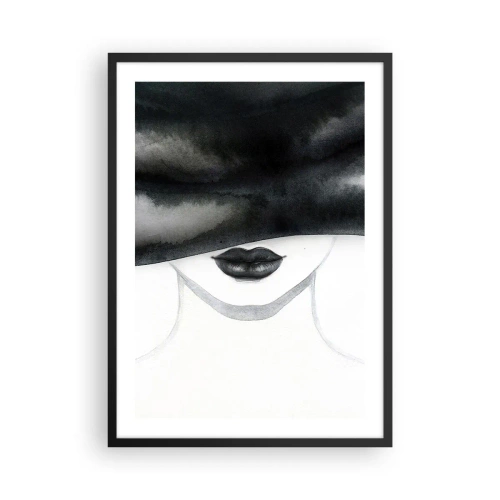 Poster in einem schwarzem Rahmen - Schwarz-Weiß-Porträt einer Frau mit verbundenen Augen - 50x70cm - Ein sinnliches Geheimnis - Moderne Wanddekoration für Wohnzimmer und Schlafzimmer ARTTOR
