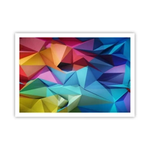 Poster - Bunte geometrische Abstraktion in lebendigen Farben - 100x70cm - Regenbogen-Origami - Moderne Wanddekoration für Wohnzimmer und Schlafzimmer ARTTOR