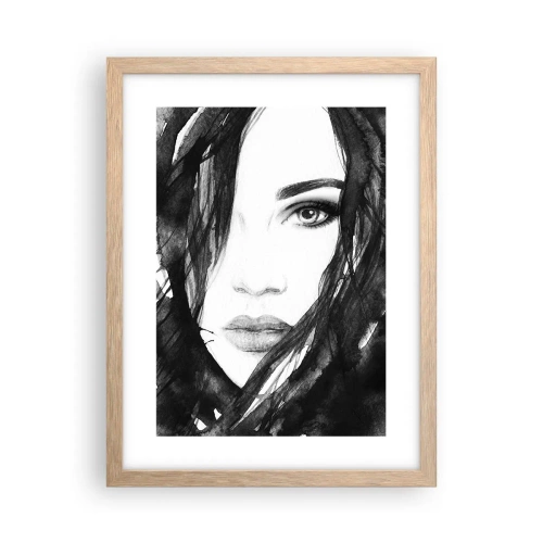 Poster in einem Rahmen aus heller Eiche - Porträt einer Dame in Schwarzweiß - 30x40 cm
