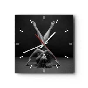 Wanduhr - Glasuhr - Eine künstlerische Interpretation einer Frau in Schwarzweiß - 30x30cm - Die Geometrie der Nacktheit - Moderne Wanddekoration für Wohnzimmer und Schlafzimmer ARTTOR