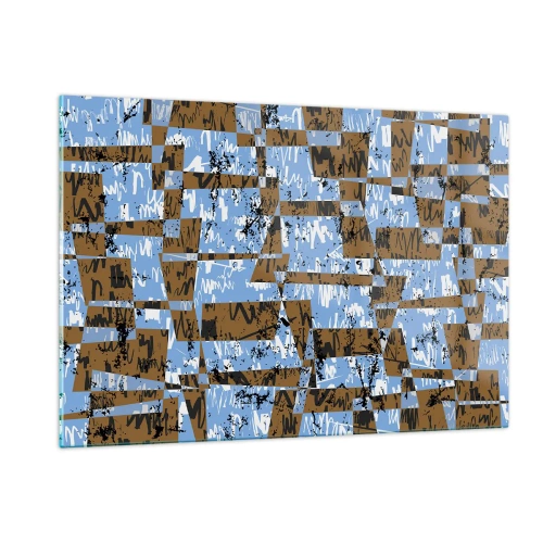 Glasbild - Bild auf glas - Geometrische Abstraktion mit Blau- und Brauntönen - 120x80cm - Ein nicht-menschlicher Ausschnitt - Moderne Wanddekoration für Wohnzimmer und Schlafzimmer ARTTOR