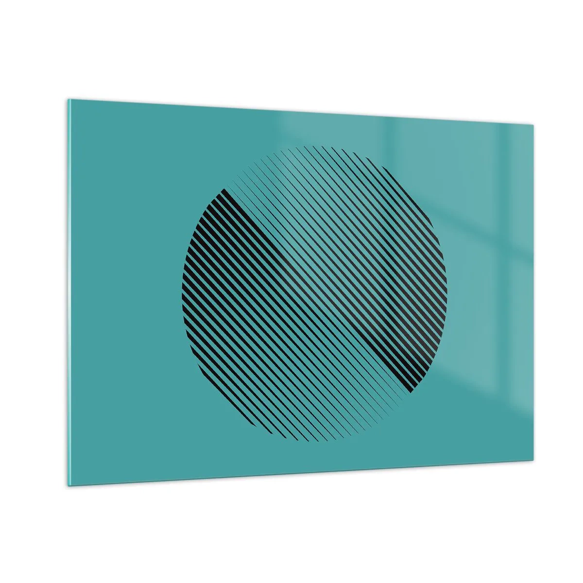 Glasbild - Bild auf glas - Schwarze Linien bilden einen Kreis auf türkisfarbenem Hintergrund - 100x70cm - Kreis – eine geometrische Variante - Moderne Wanddekoration für Wohnzimmer und Schlafzimmer ARTTOR