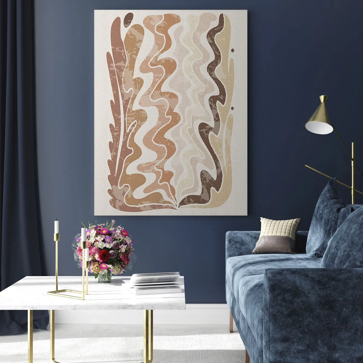 Glasbild - Bild auf glas - Wellenförmige abstrakte Linien in Beigetönen - 80x120cm - Gute Energie – gute Gefühle - Moderne Wanddekoration für Wohnzimmer und Schlafzimmer ARTTOR