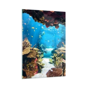 Glasbild - Bild auf glas - Unterwasserwelt mit Korallenriff und Fischen - 50x70cm - Du hast es noch nicht einmal geträumt - Moderne Wanddekoration für Wohnzimmer und Schlafzimmer ARTTOR