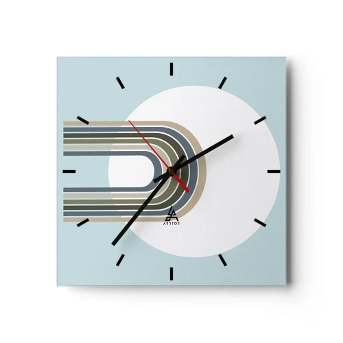 Wanduhr - Glasuhr - Eine minimalistische Komposition mit einem Kreis und Linien auf pastellfarbenem Hintergrund. - 30x30cm - Unwiderstehliche Anziehungskraft - Moderne Wanddekoration für Wohnzimmer und Schlafzimmer ARTTOR