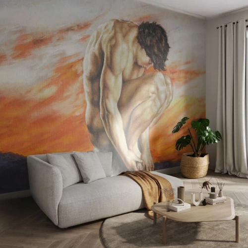 Fototapete Premium Sand - In sich versunken - Körper, Mann, Statue - 400x280 cm