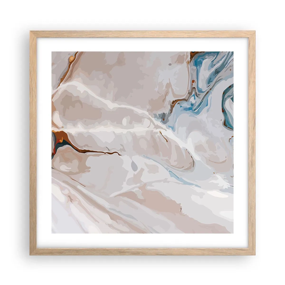 Poster in einem Rahmen aus heller Eiche - Blau schlängelt sich unter dem Weiß - 50x50 cm