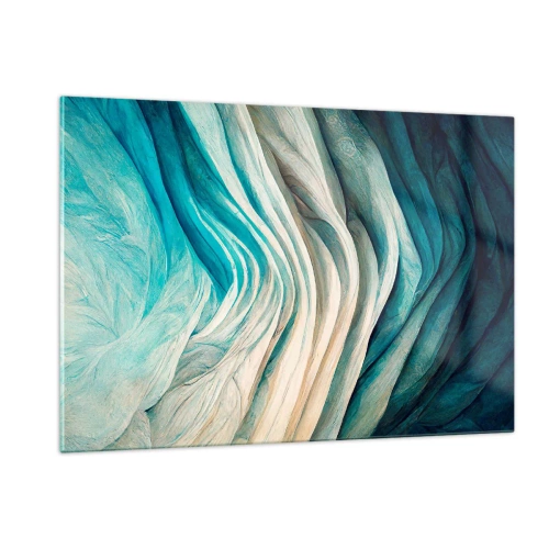 Glasbild - Bild auf glas - Abstrakte Wellen in Blau- und Beigetönen - 120x80cm - Blaue Unersättlichkeit - Moderne Wanddekoration für Wohnzimmer und Schlafzimmer ARTTOR