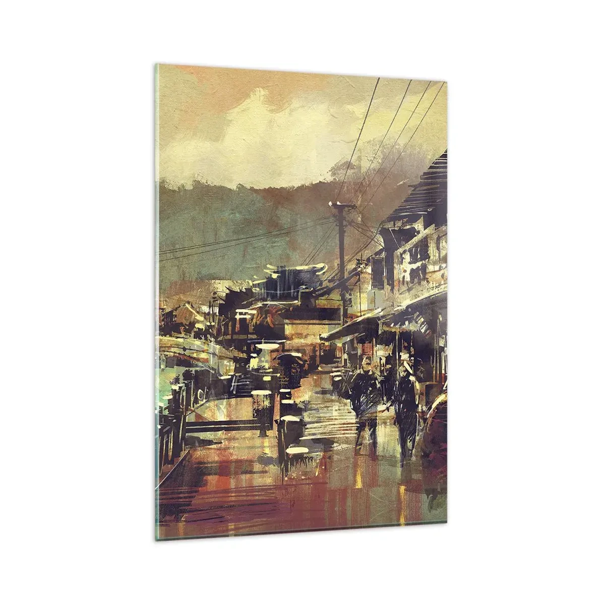Glasbild - Bild auf glas - Eine Stadt mit einer Brücke und kunstvoll gestalteten Straßen - 80x120cm - Das Leben als Reichtum an Grau - Moderne Wanddekoration für Wohnzimmer und Schlafzimmer ARTTOR