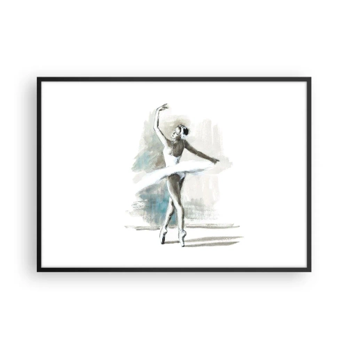 Poster in einem schwarzem Rahmen - Eine Balletttänzerin in einer Ballettpose vor einem Hintergrund aus zarten Aquarelltönen. - 100x70cm - In einen Schwan verzaubert - Moderne Wanddekoration für Wohnzimmer und Schlafzimmer ARTTOR