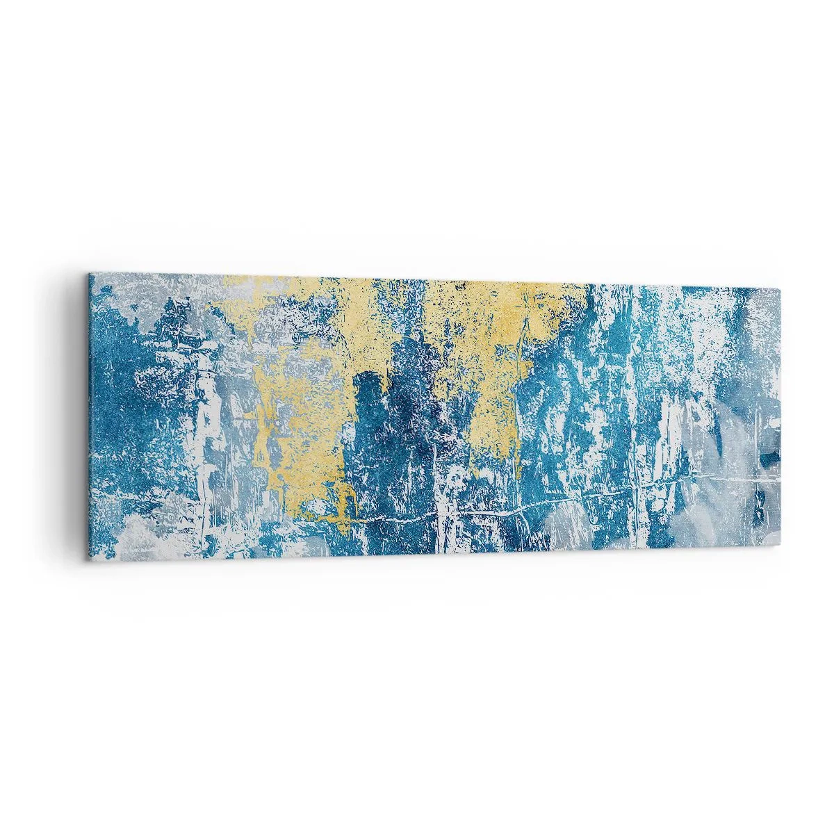 Bild auf Leinwand - Leinwandbild - Abstraktion in Blau- und Gelbtönen - 140x50cm - Abstraktion voller Wetter - Moderne Wanddekoration für Wohnzimmer und Schlafzimmer ARTTOR