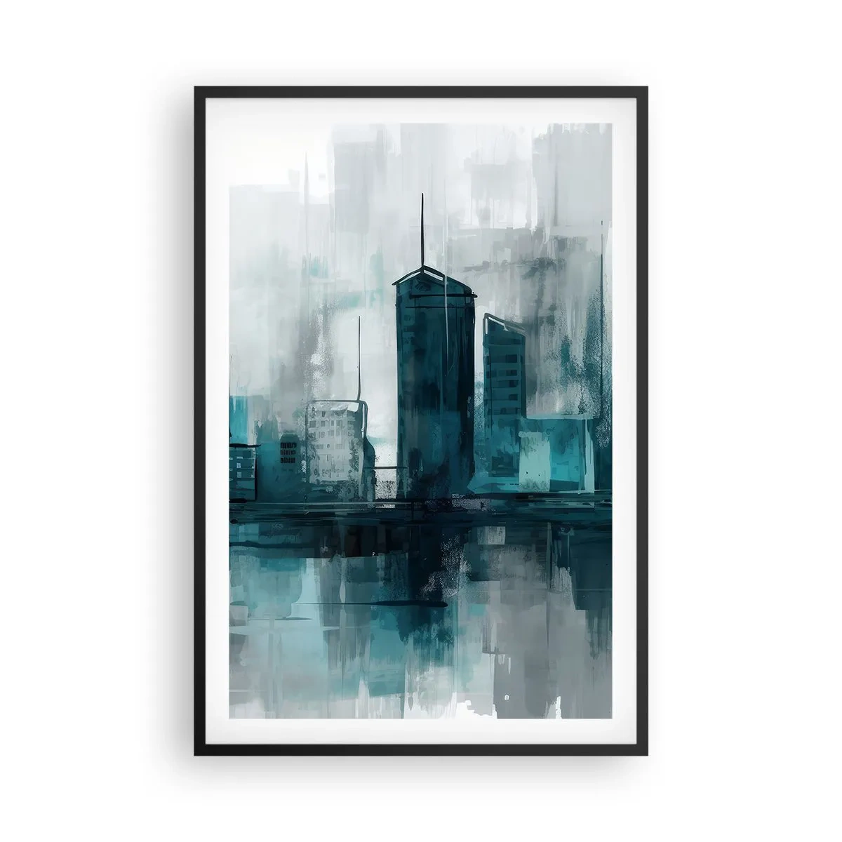 Poster in einem schwarzem Rahmen - Eine Stadt in der Farbe des Regens - 61x91 cm
